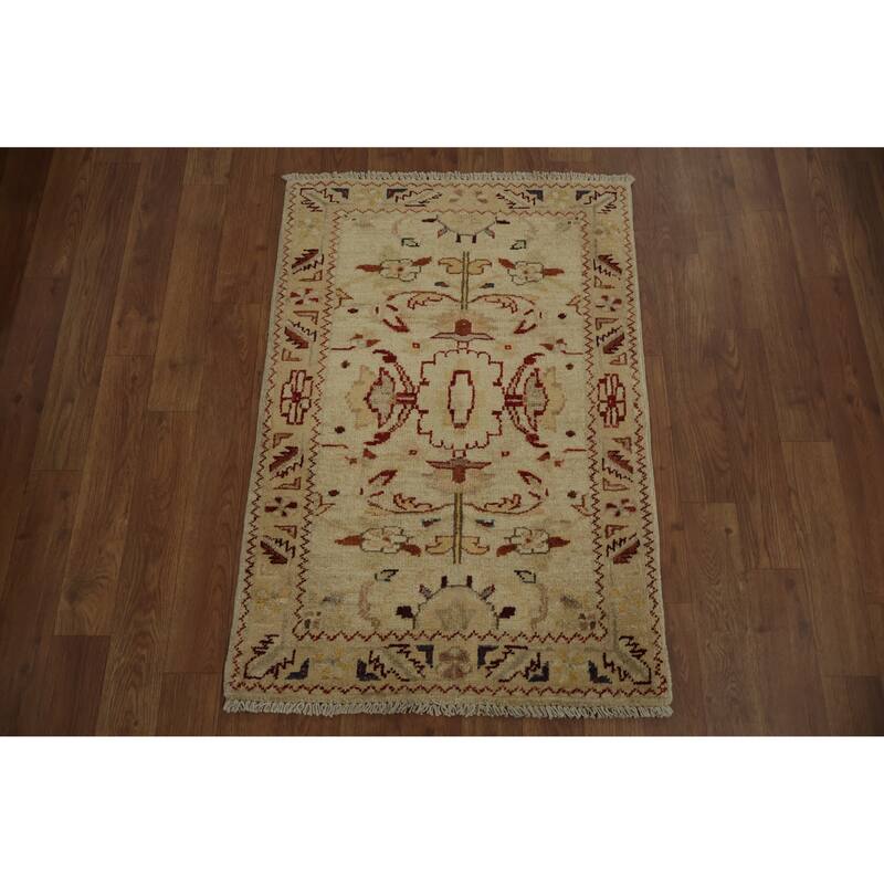 Hand Knotted Oriental 100% Wool Carpet Traditional Floral Beige & Ivories Chobi-Peshawar Area Rug - 3' 0'' X 2' 0''