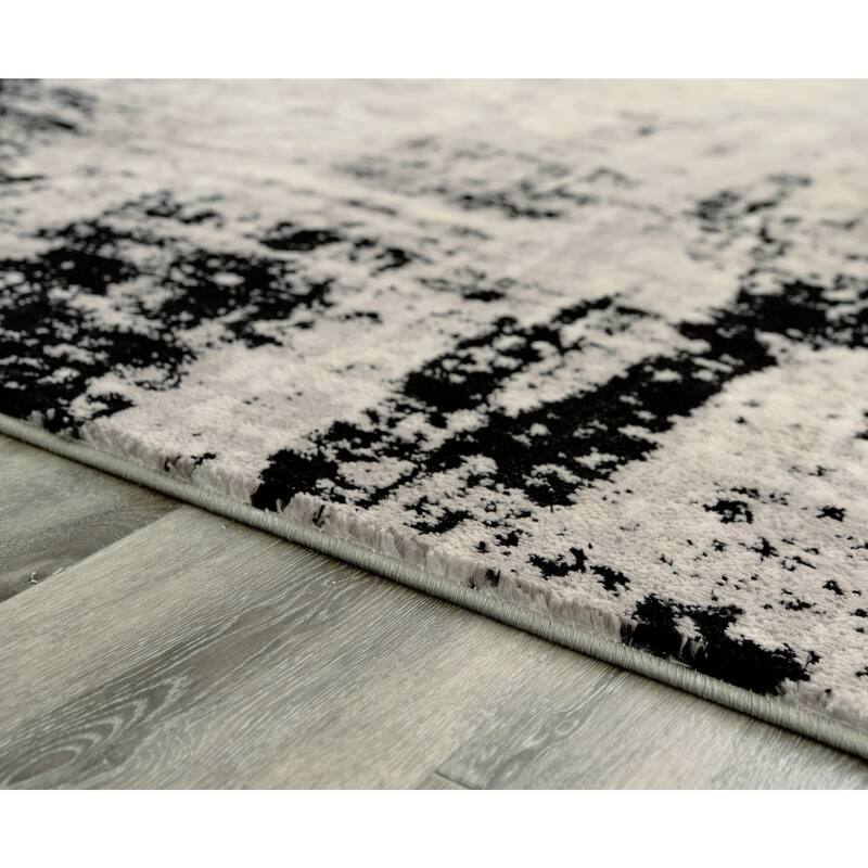 Jude 5 X 7 Modern Area Rug, Abstract Art Design, Fabric, Medium, Black Gray - 5' x 7'