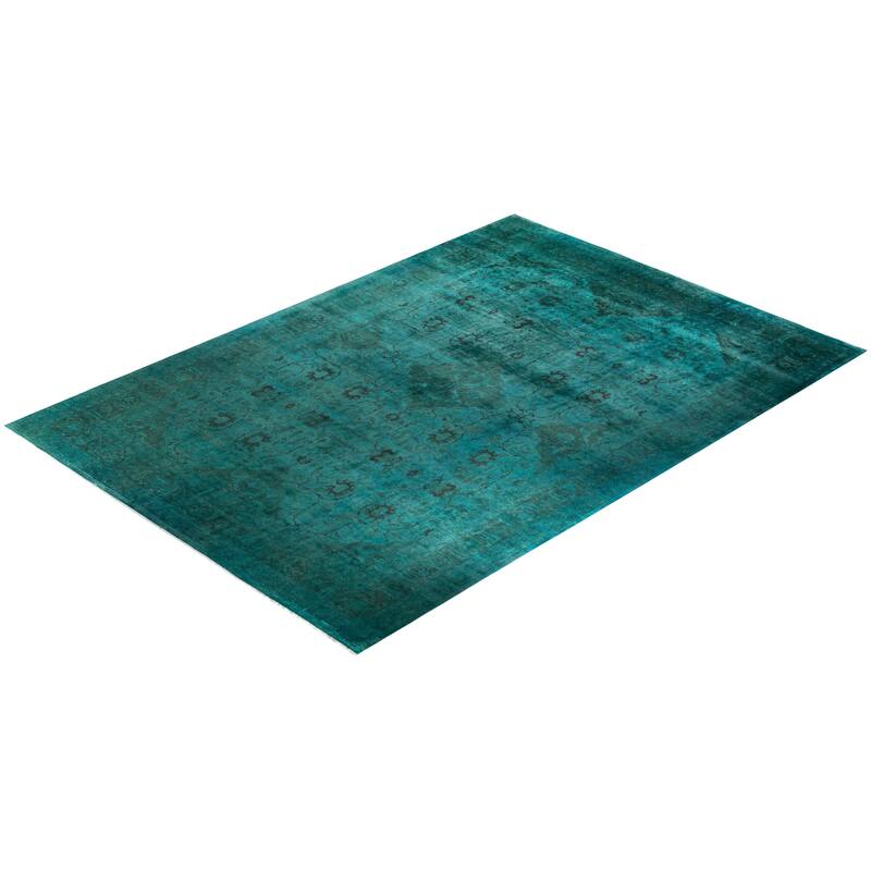 Overton Hand Knotted Wool Vintage Inspired Modern Contemporary Overdyed Blue Area Rug - 12' 5" x 16' 9"