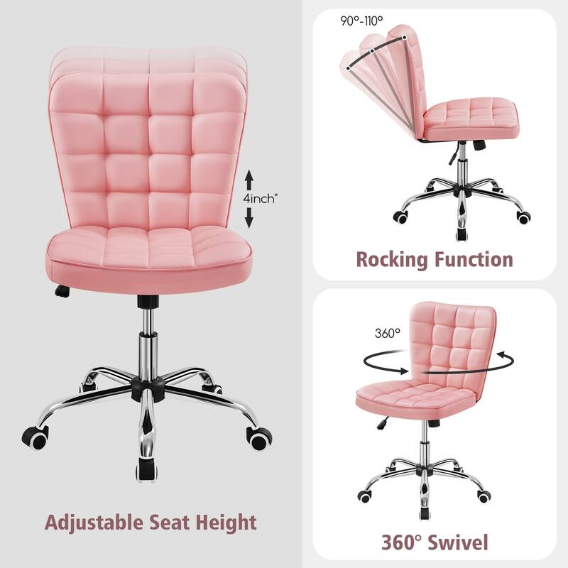 Yaheetech Modern Faux Leather Armless Desk Chair Task Chair with Chrome-finish Metal Base - N/A