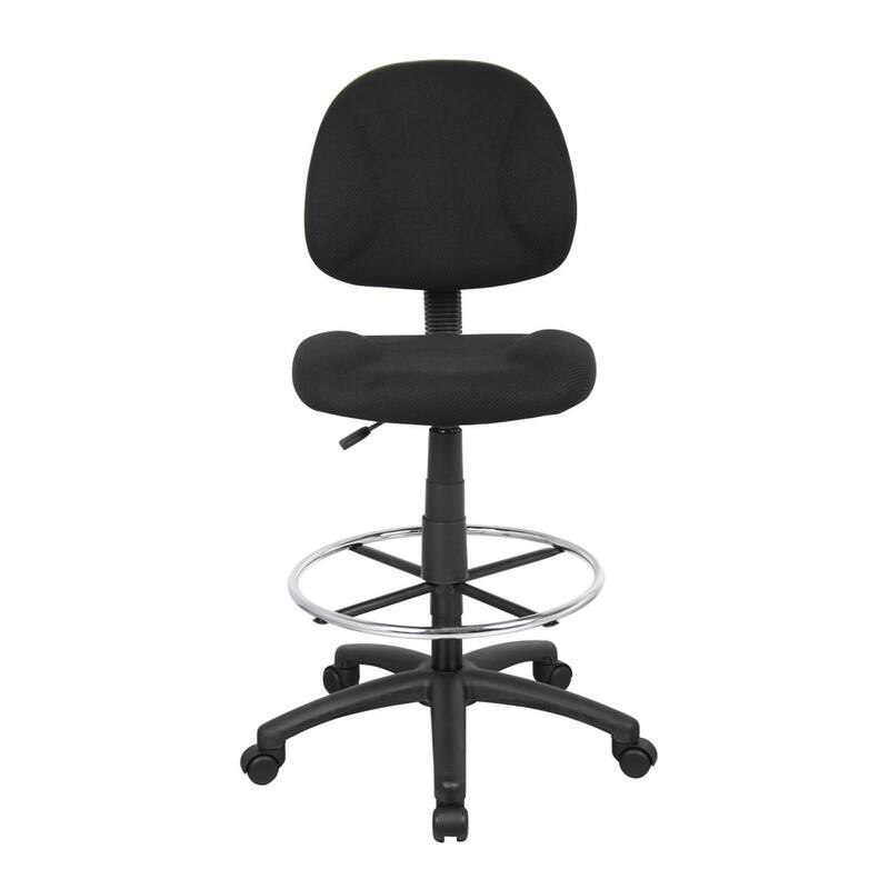Jea Drafting Stool Chair, Black Tweed, Contoured Back and Footring