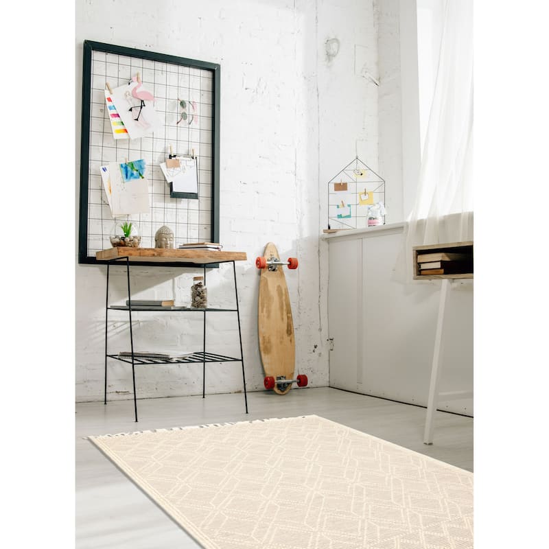 ECARPETGALLERY Braid weave Sienna Cream Wool Rug - 5'0 x 7'10