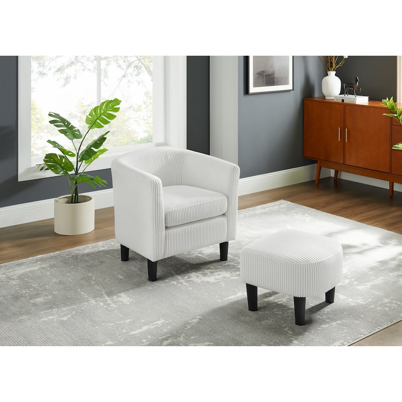 Modern Accent Chair,Upholstered Arm Chair Linen Corduroy Single Sofa Chair with Ottoman Foot Rest Comfy Armchair