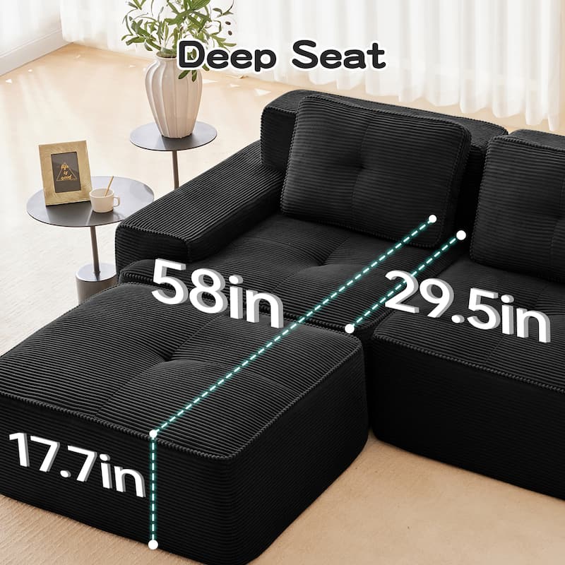Rossetta Modern Modular Sectional Corduroy Fabric Ribbed Texture Deep Seat Sofa with Movable Ottoman