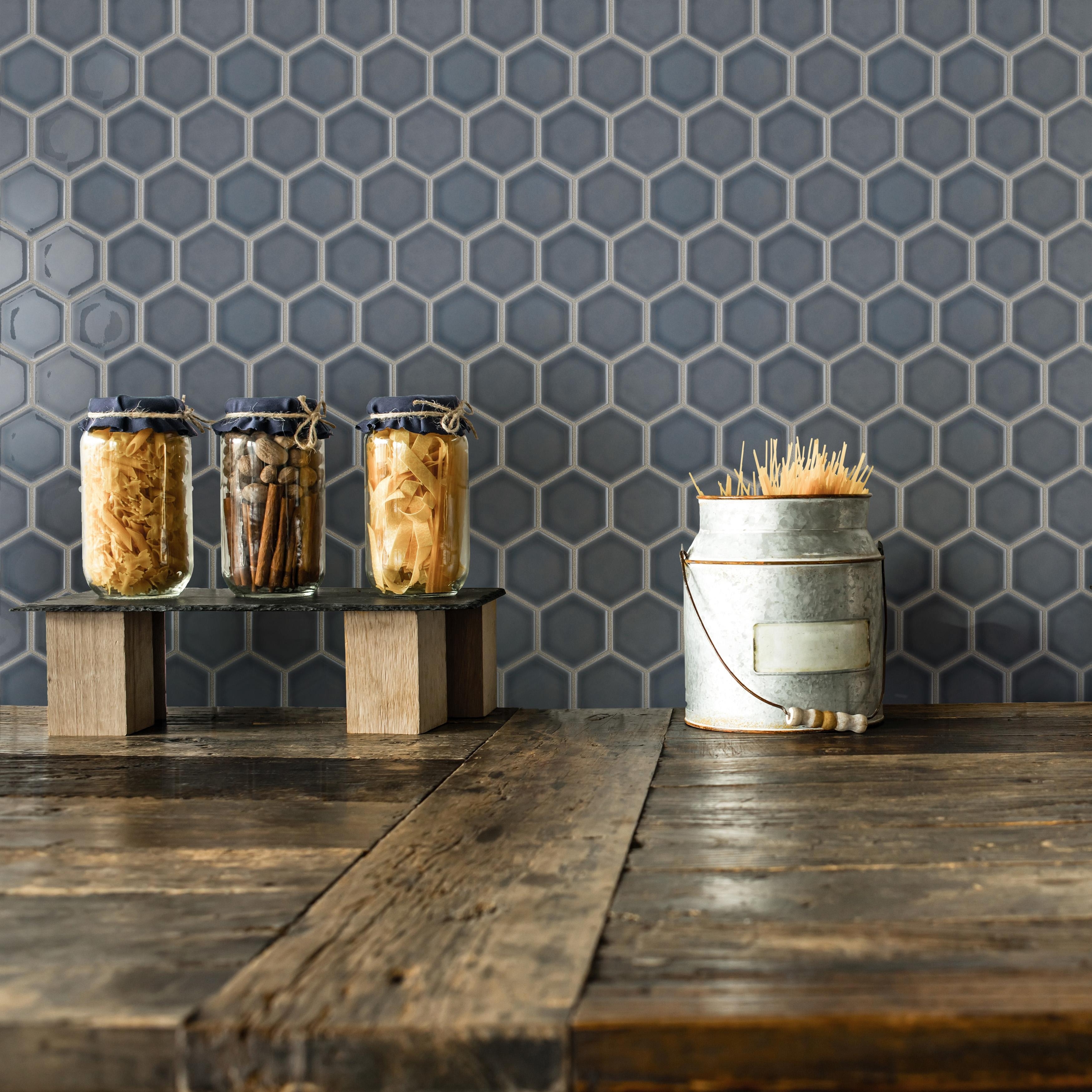 Merola Tile Hudson Due 2" Hex Imperial Grey 10-7/8" x 12-5/8" Porcelain Mosaic Floor and Wall Tile