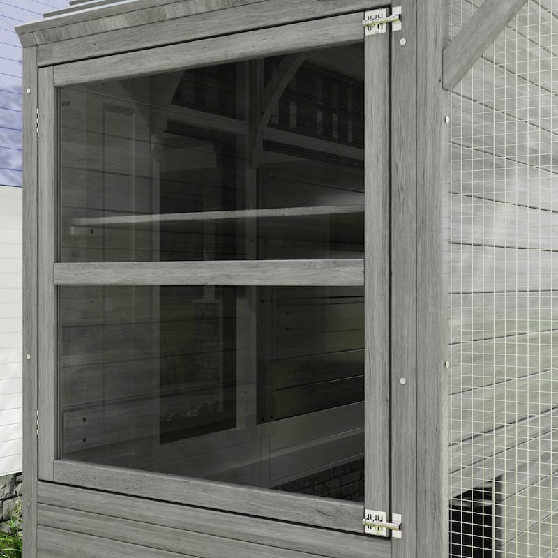 Large Outdoor Wooden Chicken Coop & Cat Enclosure with Run, 2 Colors Pet Cage