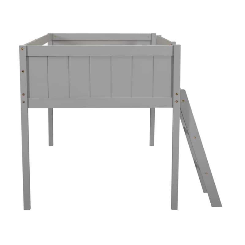 Twin Size Loft Bed with Ladder, Pine Wood Frame, Convertible Ladder Placement, Guardrails, and No Box Spring Required
