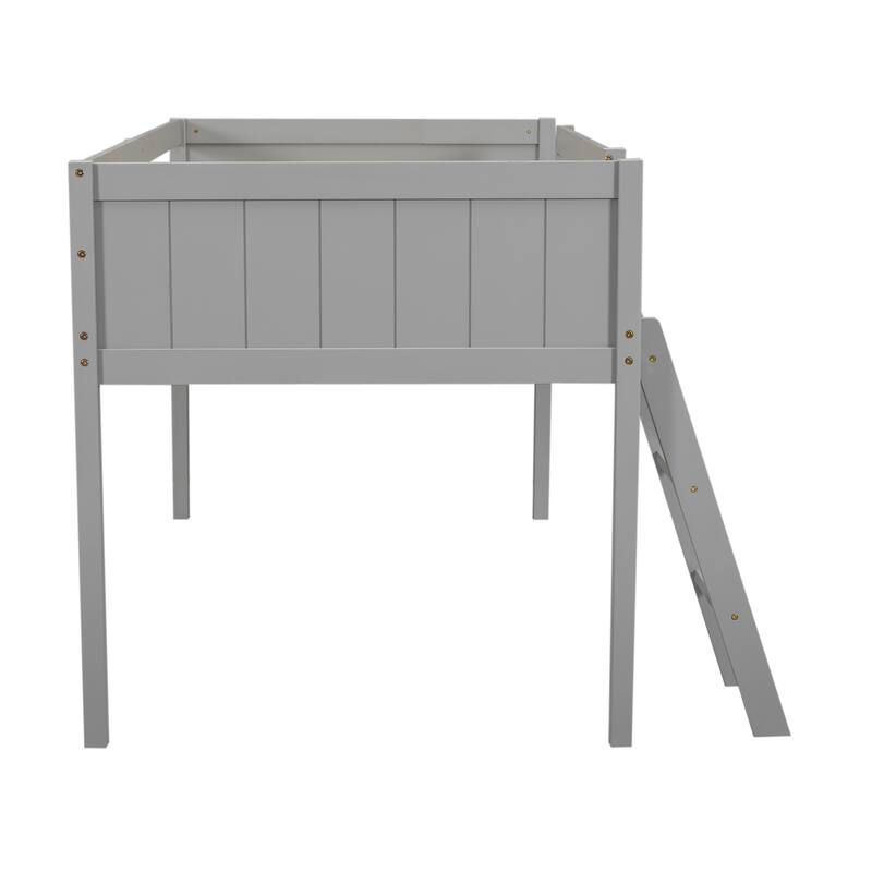 Twin Size Wooden Loft Bed with Adjustable Ladder and Guardrails, Sturdy Pine Frame, Space-Saving Design, Easy Assembly