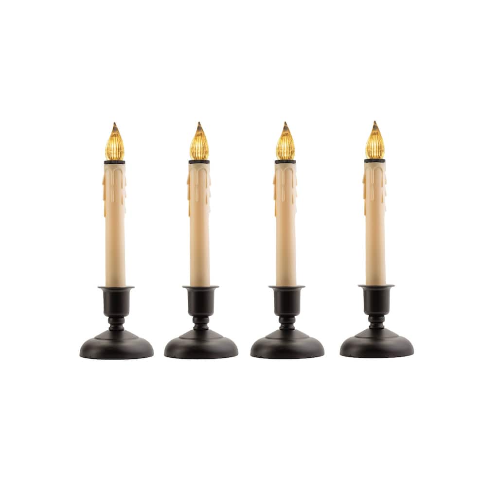 4 Cape Cod LED Christmas Candle Lamps In Black Holders Sensor 9"