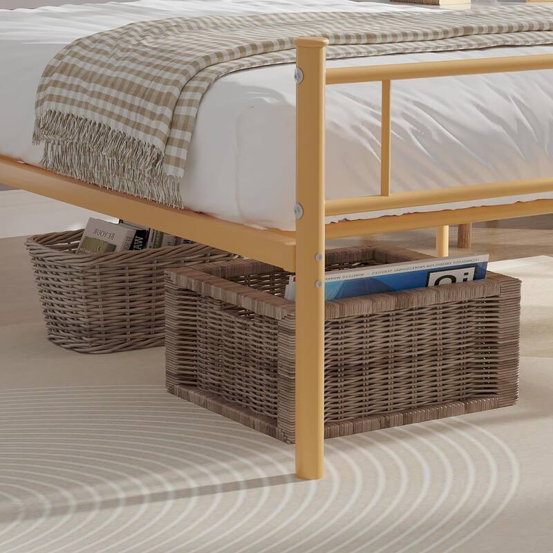 VECELO Metal Platform Bed Frame with Headboard & Footboard, Steel Slats Mattress Foundation, No Box Spring Needed