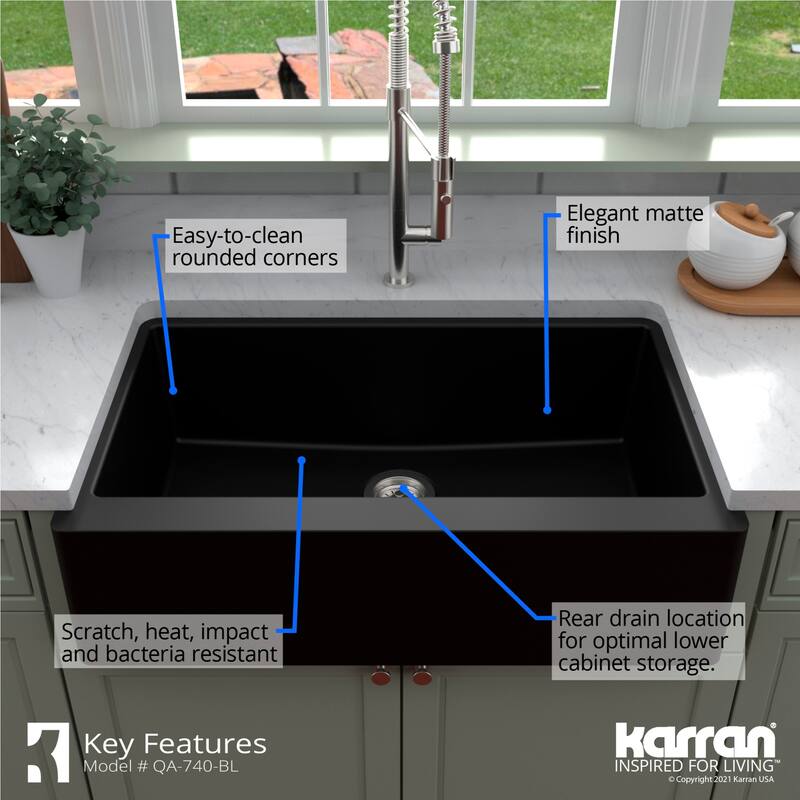 Karran USA QA-740 Farmhouse/Apron-Front Quartz/Granite 34" Single Bowl