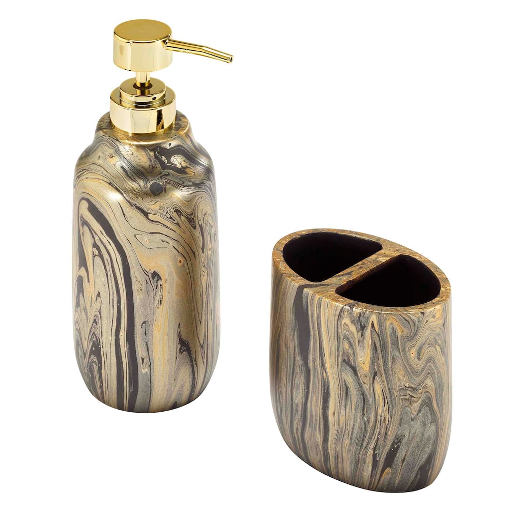 Nicole Miller Harper Toothbrush & Lotion Dispenser Set - Bath Acc 2pc Set - TB, LP