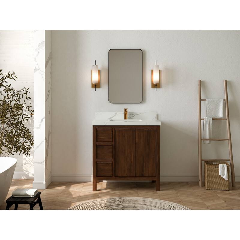 Willow Collections 36 in. W x 22 in. D Elizabeth Solid Teak Wood Center Sink Bathroom Vanity with Countertop