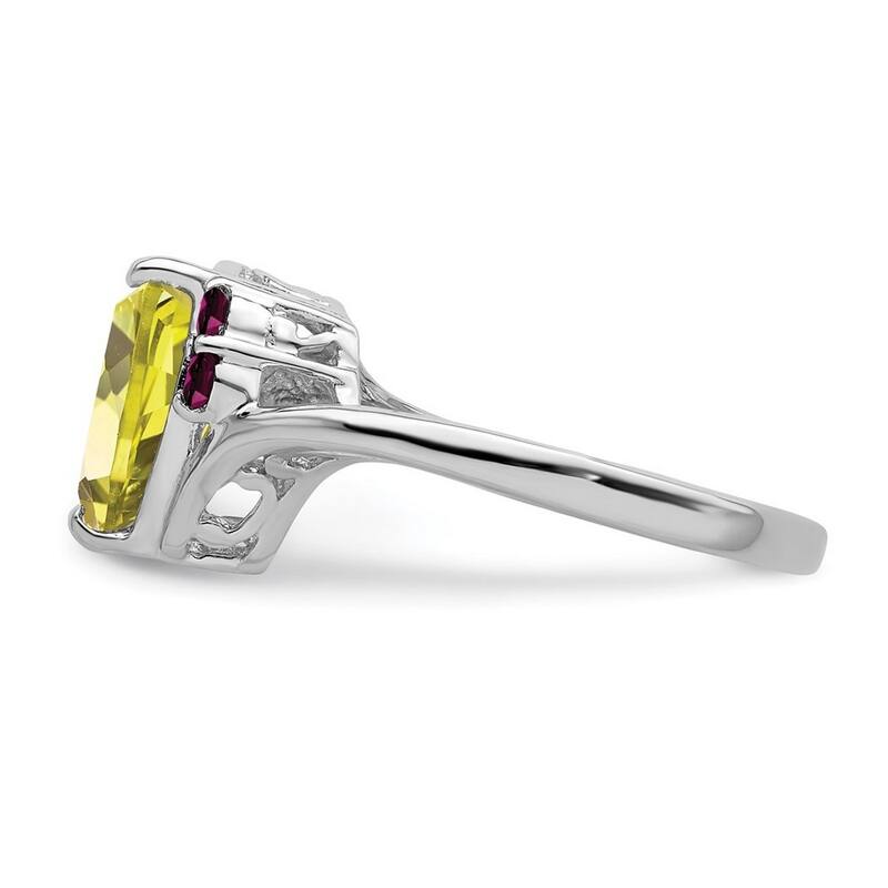 Curata 925 Sterling Silver Lemon Quartz and Rhdolite Garnet Ring