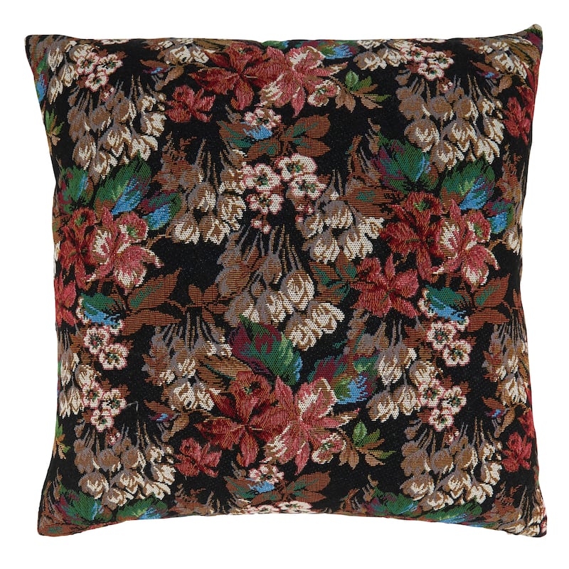 Throw Pillow With Jacquard Flowers Design, 18"x18"