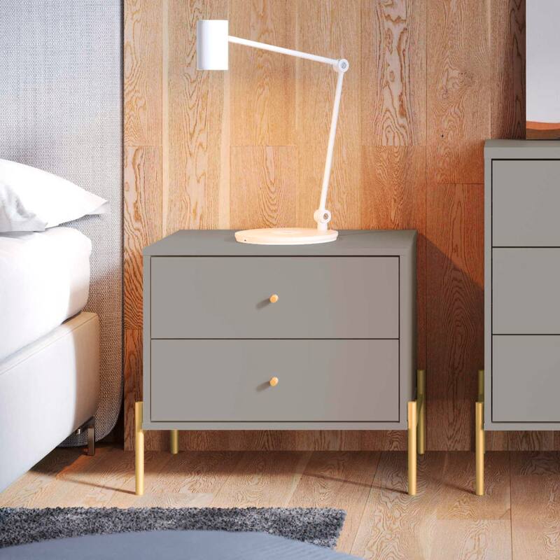 Modern Nightstand with 2 Drawers and Accents Steel Legs