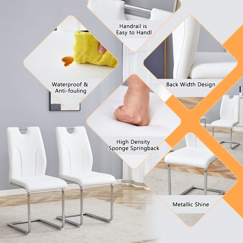 Roomfitters Set of 4 White PU Dining Chairs with Silver Legs, Modern Design for Dining or Office