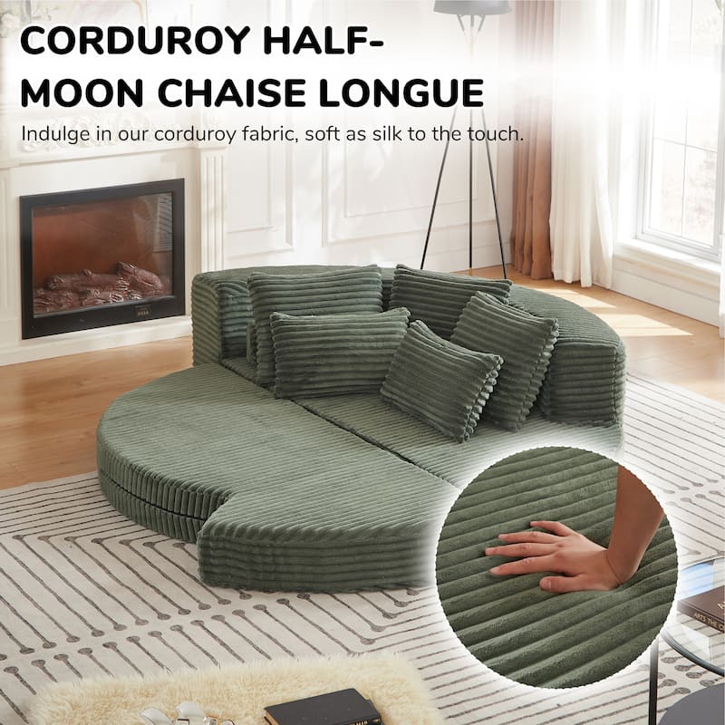 78.5-Inch Corduroy Semi-Circular 2-in-1 Sofa Bed,Designer Recliner with Pillow