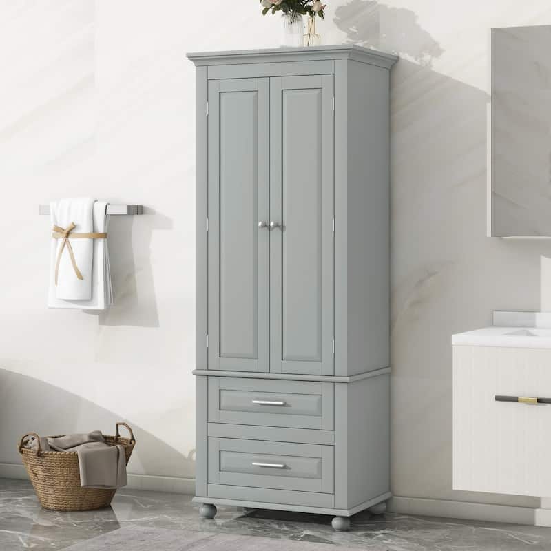 Roomfitters Tall Storage Cabinet with 2 Drawers for Bathroom or Office Freestanding Painted MDF Frame - Grey