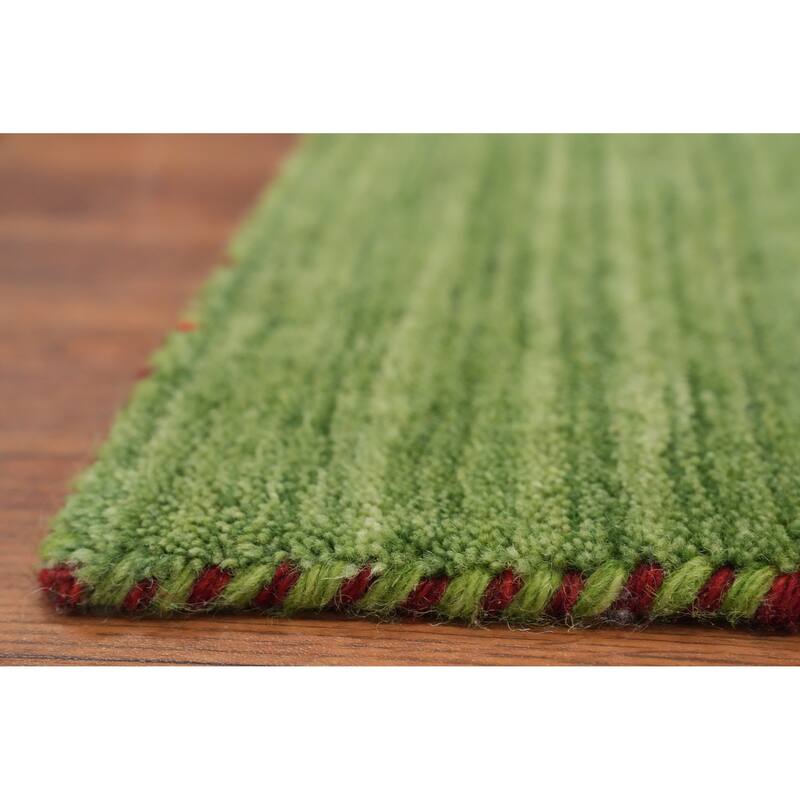 Hand Knotted Oriental 100% Wool Carpet Tribal Animal Pictorial Green Gabbeh Area Rug - 9' 0'' X 5' 10''