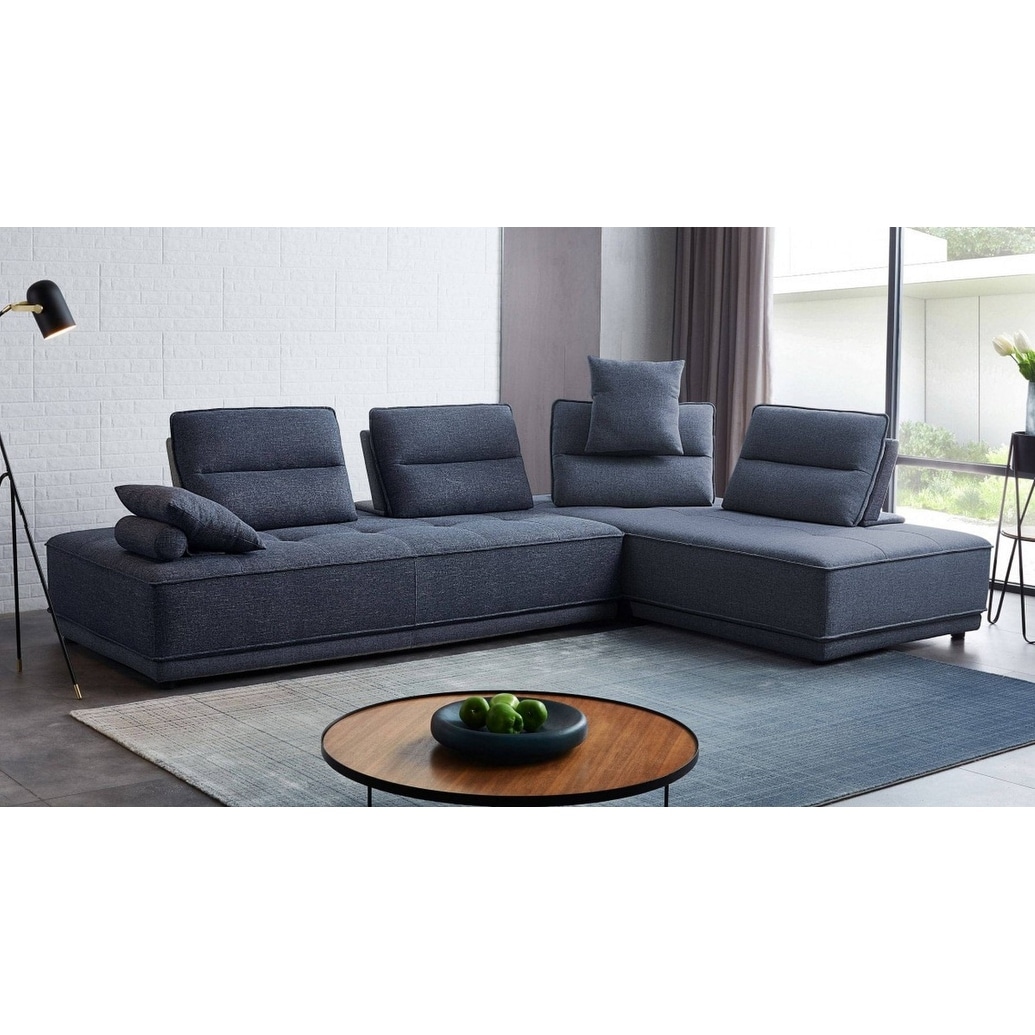 Divani Casa Glendale Modern Blue Fabric Sectional Sofa