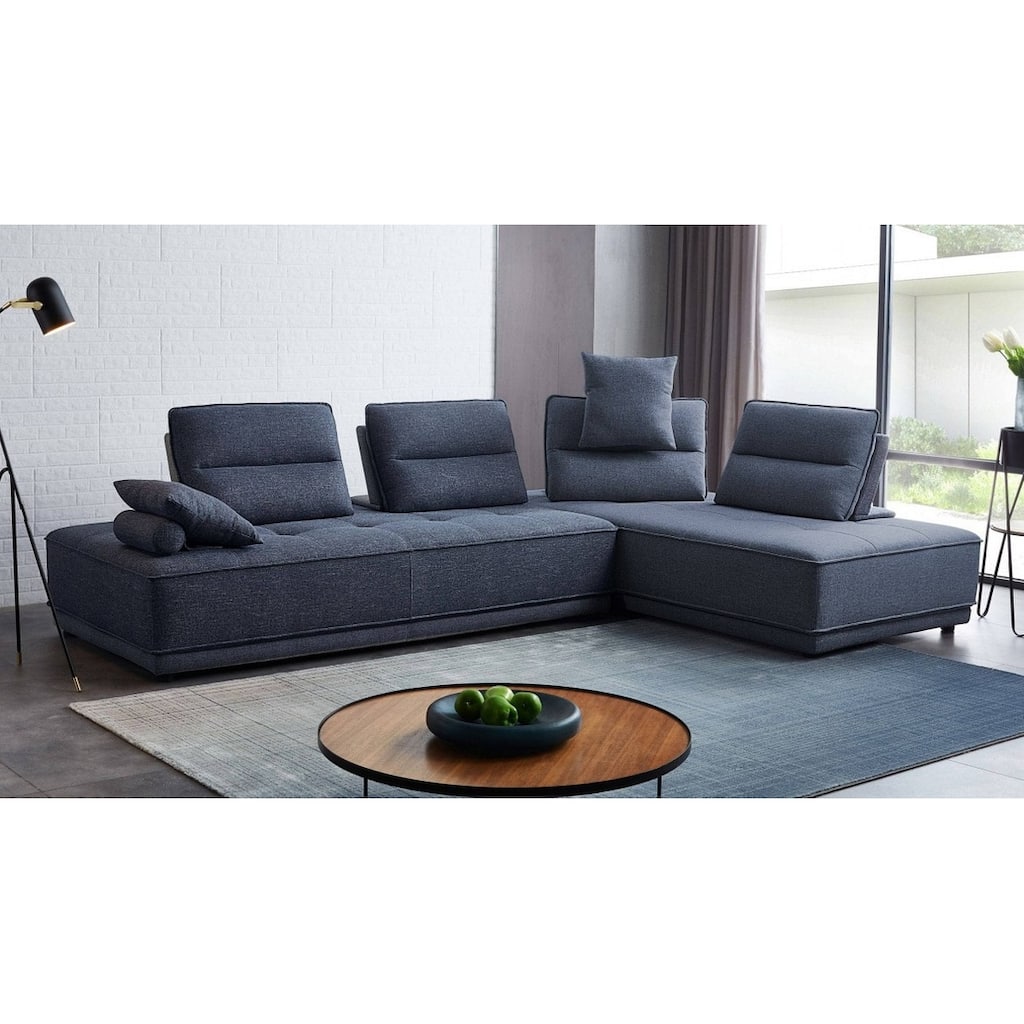 Divani Casa Glendale Modern Blue Fabric Sectional Sofa