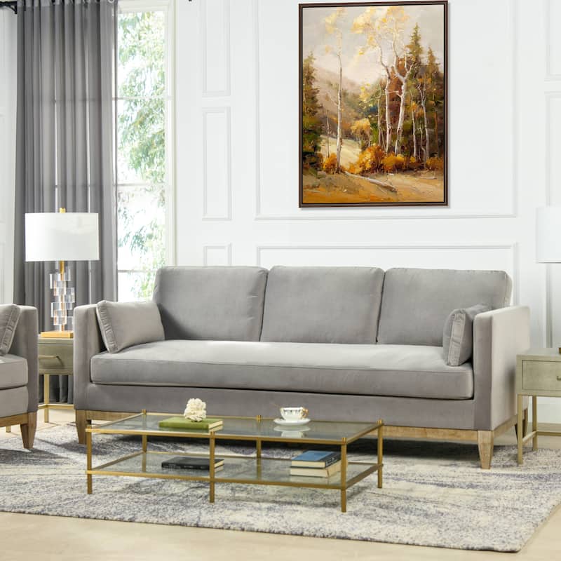 Knox 84" Modern Farmhouse Velvet Track Arm Sofa - Opal Grey Velvet