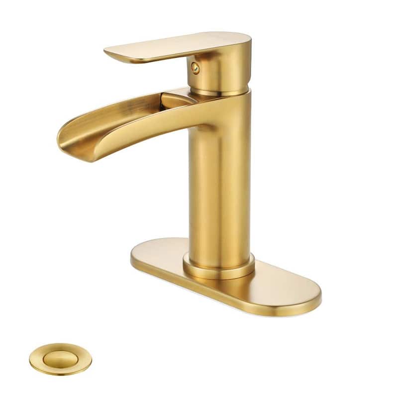 BATHLET Waterfall Bathroom faucet Vanity Sink Faucet Pop Up Drain Stopper - Brushed Gold
