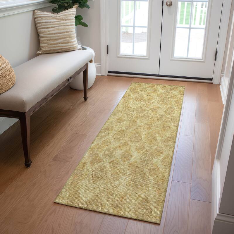 Machine Washable Indoor/ Outdoor Chantille Modern Boho Rug - Gold - 2'3" x 7'6"