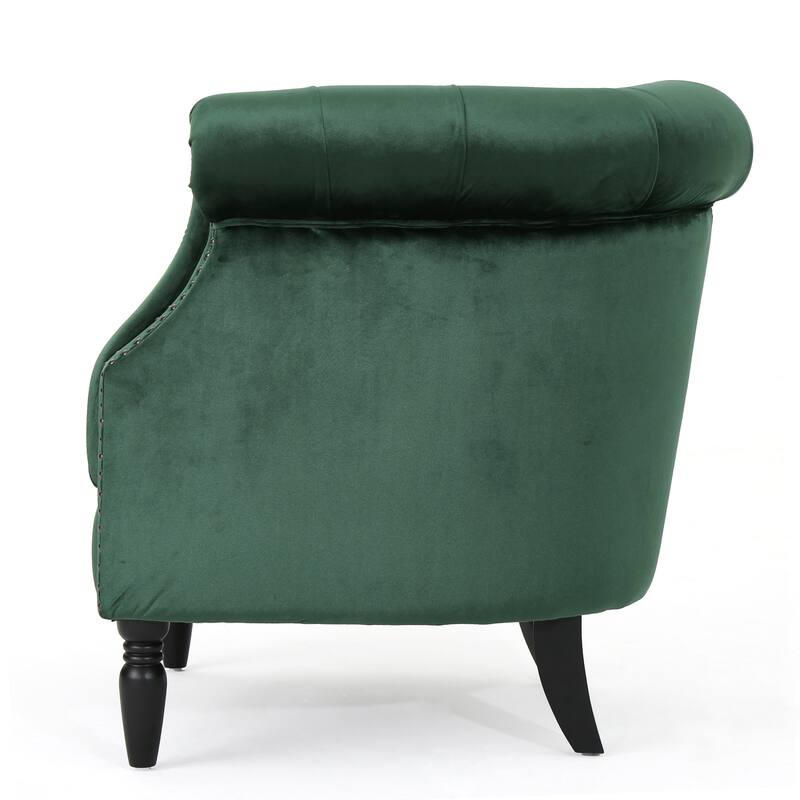 Roomfitters Tufted Upholstered Club Chair, Elegant Rolled-Arm Accent Armchair with Nailhead Trim for Living Spaces