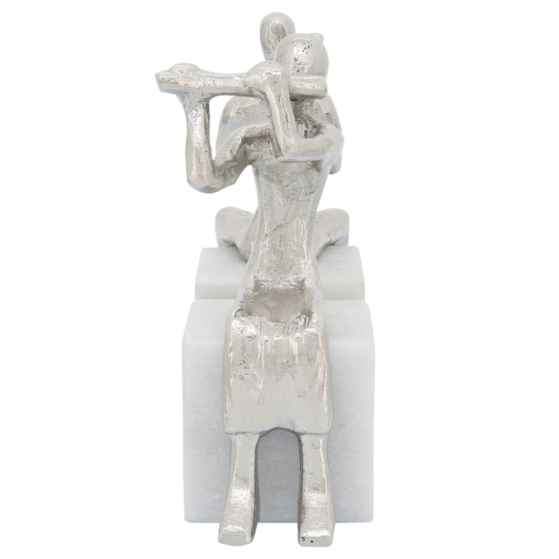 Decorative Metal Musicians on Marble Bases Bookends - 8", Silver - 8.0"
