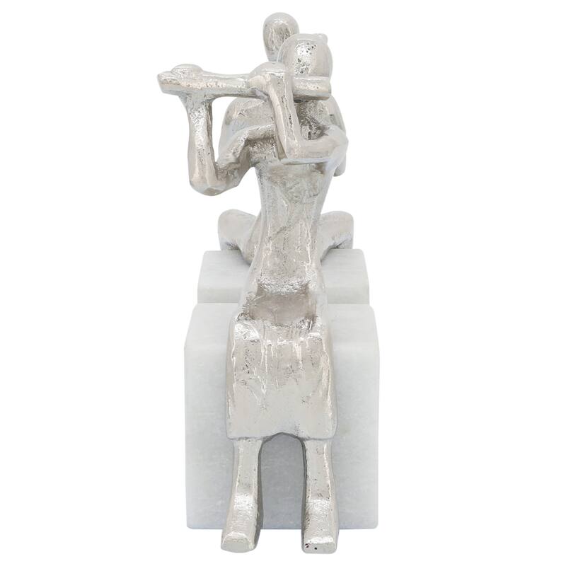 Set of 2 Metal Musician Bookends Contemporary Marble and Aluminum Silver Decorative Bookend Sculptures Music Lover