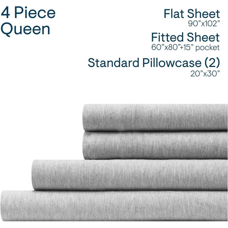 Aeropostale Super Soft Heather Grey Jersey Knit Sheet Set All-Season Comfort - Queen