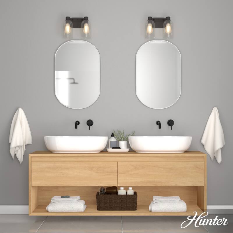 Hunter Lochemeade 2-Light Vanity Wall Light, Damp-Rated - Bathroom, Laundry - Modern Farmhouse, Contemporary, Industrial