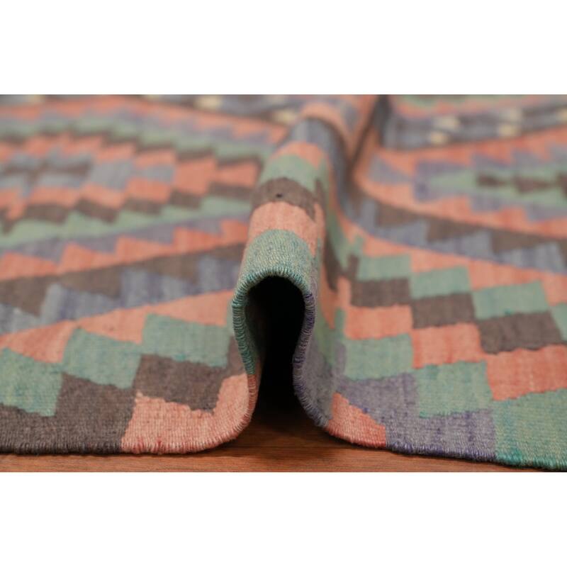 Hand Woven Oriental 100% Wool Carpet Southwestern Tribal Multi-Colored Kilim Area Rug - 8' 6'' X 5' 1''