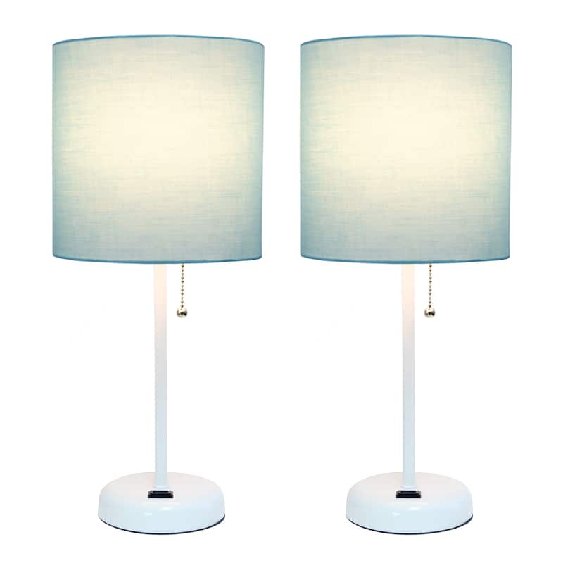19.5" Modern Table Lamp with USB Charging Port and Fabric Shade for Home Office or Bedroom