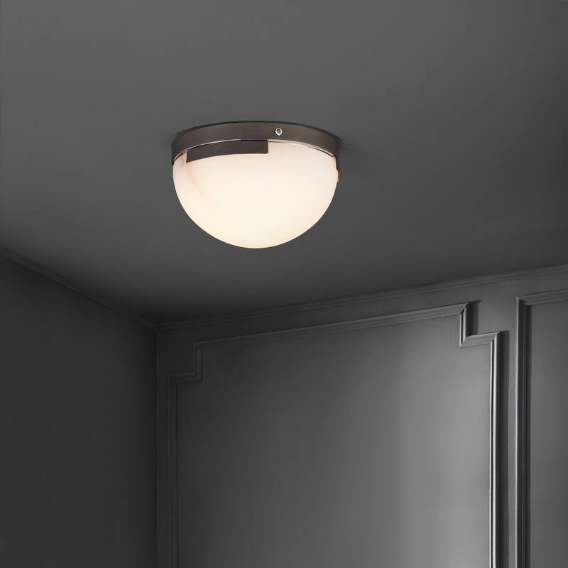SAFAVIEH Couture Eddie Alabaster Flush Mount - 8"W x 8"D x 5"H - Silver/Off White