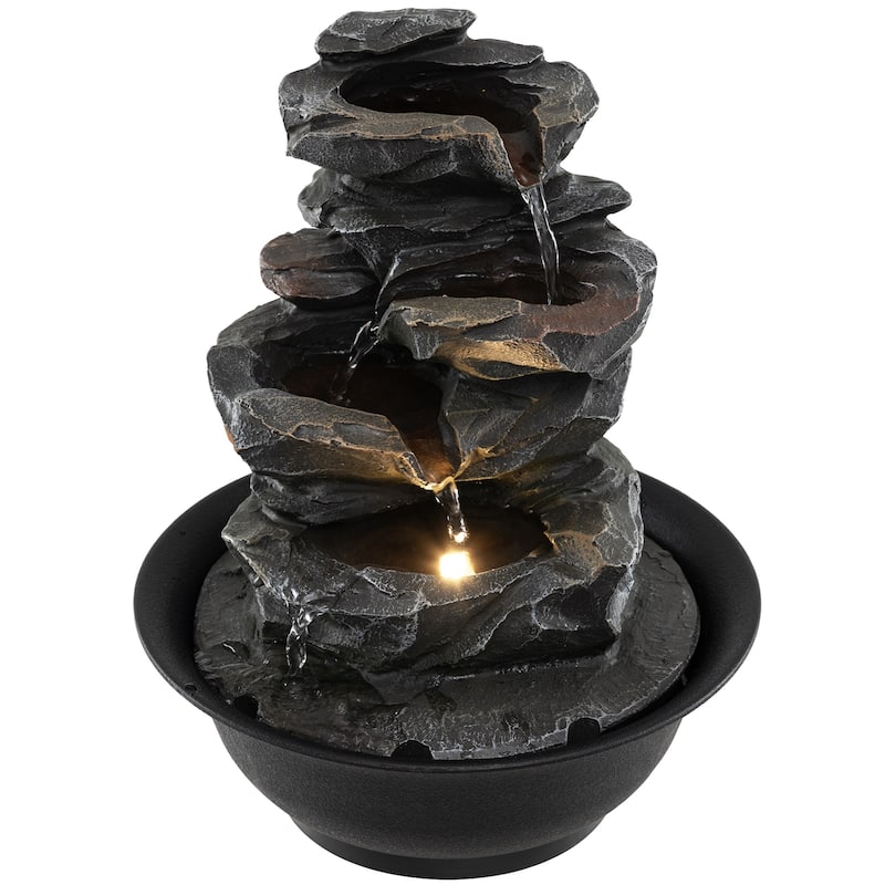 Gymax Tabletop Water Fountain w/LED Light Pump & Adjustable Flow for - Black