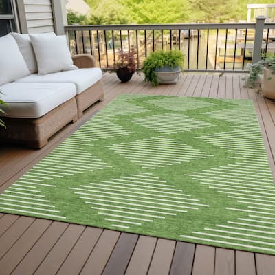 Machine Washable Indoor/ Outdoor Modern Stripe Chantille Rug