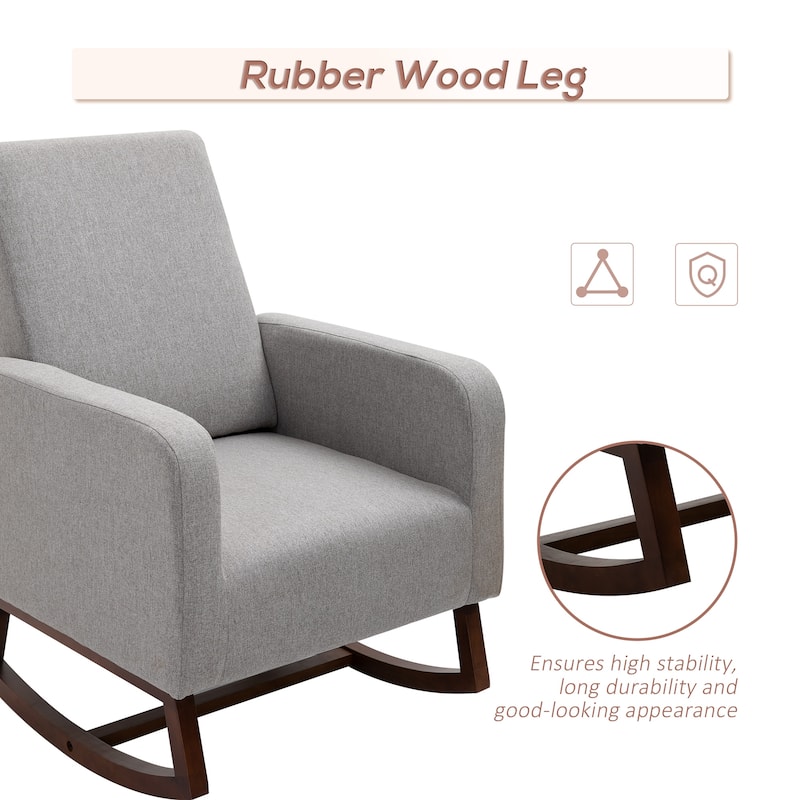 Grey Linen Eucalyptus Rocking Accent Chair with Cushioned Seat - 29.25''W x 34.75''D x 42.25''H