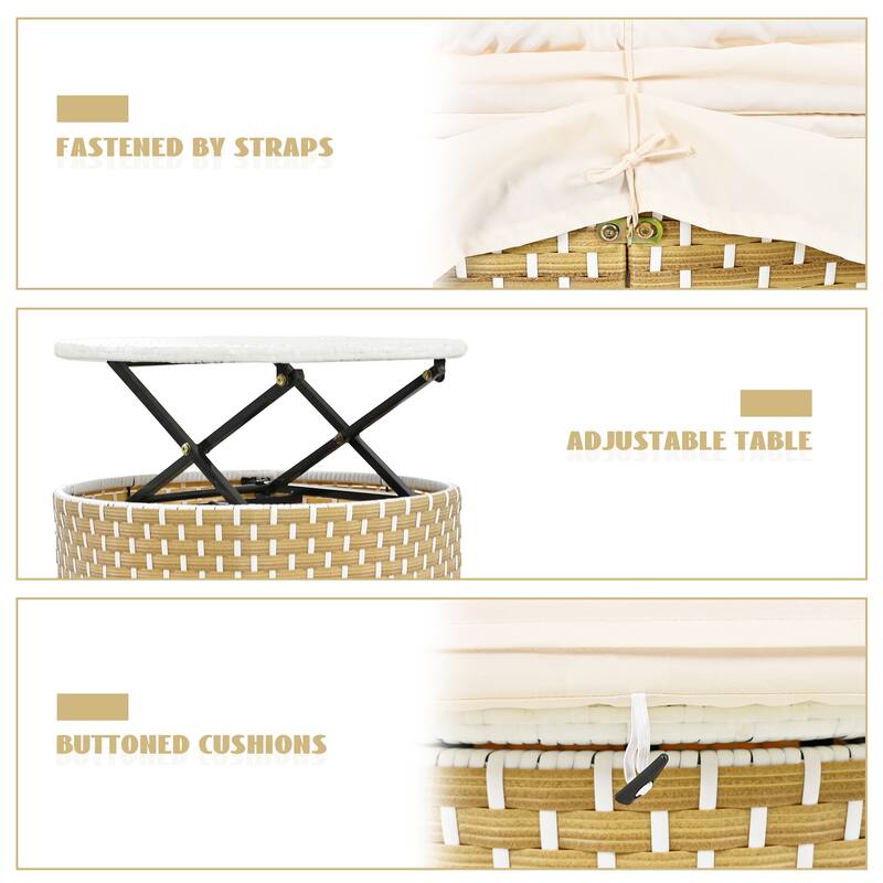 Outdoor Patio Furniture Set, Round Outdoor Sectional Sofa Set, Rattan Daybed with Retractable Canopy and Removable Cushion