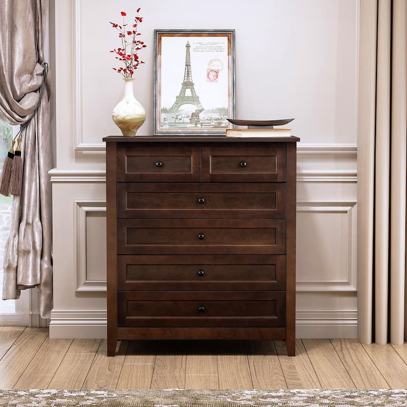 Modern Solid Wood Drawer Dresser with Retro Round Handles