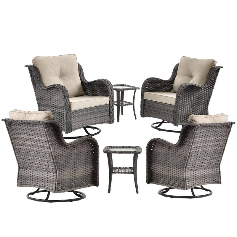 6 piece Wicker Patio Furniture Set with Outdoor Swivel Chair Cushions