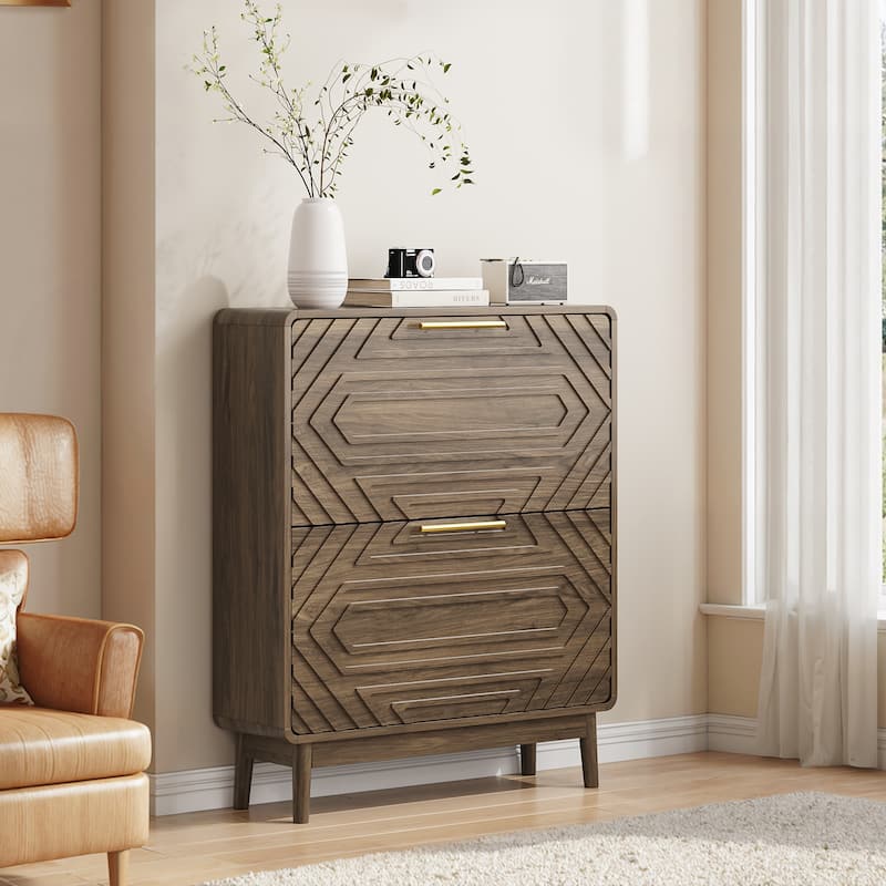 Mid-Century Modern Shoe Cabinet with Metal Legs - Walnut