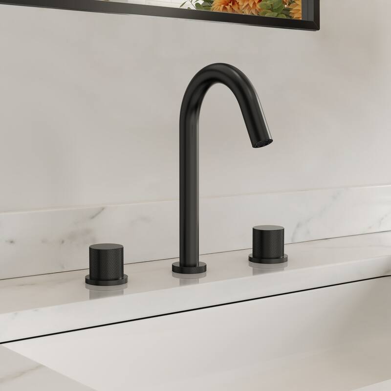 High-Arc Bathroom Sink Faucet for Vanity, 3-Hole 2-Handle Bathroom Faucet with Drain Assembly - Matte Black