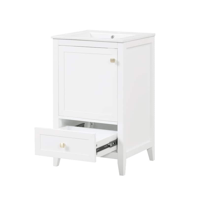 Bathroom Vanity with Top Sink, Vanity Cabinet with Soft Closing Door, Bathroom Vanity Set with Storage Rack and Drawer