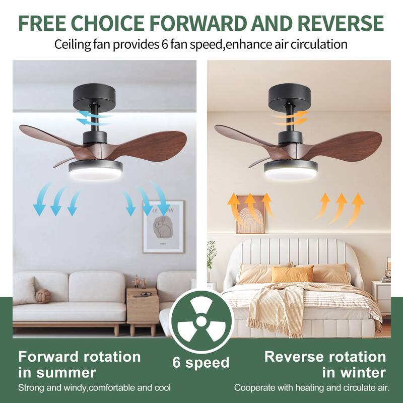 24 Inch Low Profile Ceiling Fan with Lights and Remote/APP Control, Small Reversible Ceiling Fan Light, 6 Speeds Quiet DC Motor