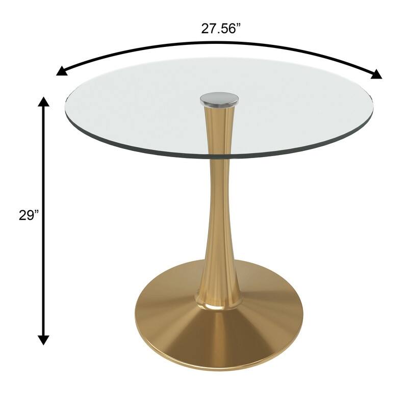Bristol Round Dining Table with Glass Top and Steel Pedestal Base for Kitchen and Dining Room