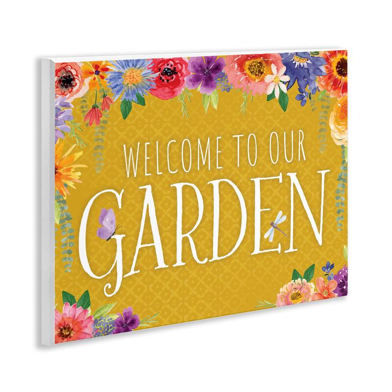 Stupell Garden Welcome with Floral Border Wall Plaque Art Design By Nicole DeCamp