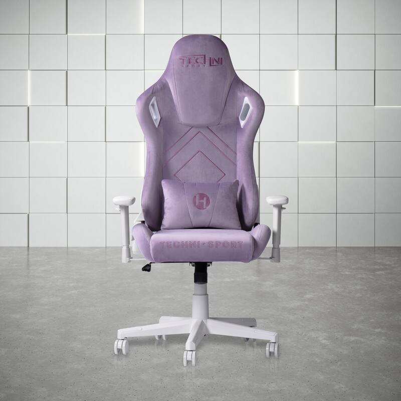 Ergonomic Velvet Gaming Chair with Memory Foam, Adjustable Height & Reclining Backrest - Purple - Purple